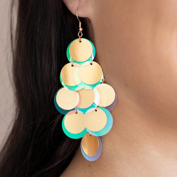 Colorful sequin with gold overlay earrings